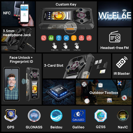 Ulefone Armor 30 Pro õues kasutatav nutitelefon 5G kahe ekraaniga, 32GB + 512GB / 2TB, 6,95" FHD+ 120Hz ja 3,4" lisaekraan, 12800mAh 66W, 50MP + 64MP öönägemisvõime + 32MP, Android 14, WiFi 6E/NFC/GPS/sõrmejäljelugeja/näotuvastusega