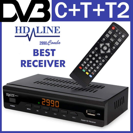 HD-line 2990 kaabelvastuvõtja Full HD kaabelvastuvõtja digitaalse kaabeltelevisiooni jaoks 2990 Combo (HDTV, DVB-C / C2, DVB-T/T2, HDMI, SCART, USB 2.0, WLAN valikuline) + HDMI-kaabel,
