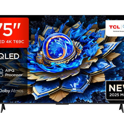 TCL 75T69C 75 inch QLED, Direct LED TV, 4K HDR TV, Smart Google TV (Dolby Vision &amp; Atmos, Game Master, Motion Clarity, Compatible with Google Assistant &amp; Alexa)
