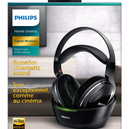 PHILIPSi juhtmevabad teleri kõrvaklapid, kõrvapealsed SHD8850/12 juhtmevabad HiFi kõrvaklapid (suurepärane heli, kõrglahutusega heli, 30 m ulatus, dokkimisjaam, veluurkõrvapadjad) mustad