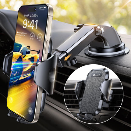 VICSEED 2025 parim sõjaväe autotelefonihoidja [20 kg tugev iminapp ja metallist õhutusklamber topeltlukuga] 360° pööratav autotelefonihoidja autotarvikutele iPhone 16 Pro Max Samsung S24 Ultra jaoks