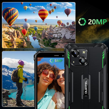 OUKITEL G2 (2025) Android 14-16GB+64GB/1TB välistingimustes kasutatav nutitelefon ilma lepinguta, 6300mAh ehitusplatsi mobiiltelefon, 6.0" HD+ ekraaniga nutitelefon, 13MP kaamera, 4G kahe SIM-kaardi pesa/IP68/IP69K/OTG/FACE ID