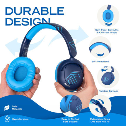 PowerLocus Bluetooth kõrvaklapid lastele, aktiivne mürasummutus, 70 tundi mänguaega, 74/85/94 dB ohutu helitugevus, laste kõrvaklapid varremikrofoniga, juhtmevabad ja juhtmega laste kõrvaklapid ümbrisega