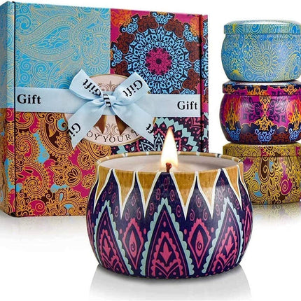 Scented Candles Gift Set, 4 Pack Christmas Aromatherapy Candles, Gift Set for Women, 500 g Natural Soy Wax Candles Gift Set for Christmas, Valentine's Day, Anniversary, Mother's Day