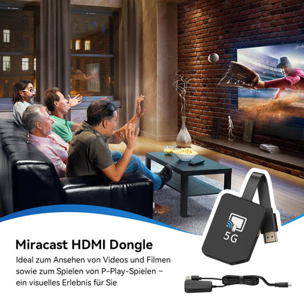 Wireless Display Dongle, 4K/5G Miracast HDMI Dongle, Seamless Streaming with 5G Support Compatible with iPhone/iPad/Android/iOS to TV/Monitor, Supports Miracast, DLNA, Airplay