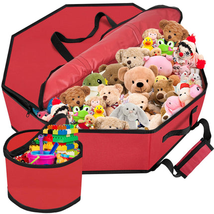 Storage box toy box with lid children round, 66L foldable toy storage Christmas wreaths with inner pockets zippers handles for Christmas decorations wreaths (red, 76cm)