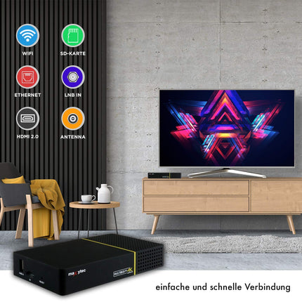 Maxytec Multibox SE 4K UHD 2160p E2 Linux WiFi DVB-S2/C Combo Receiver Black (✓ WLAN ✓ HDMI 2.0 ✓ USB 2.0 &amp; USB 3.0 ✓ 100Mbit LAN ✓ S/PDIF ✓ MicroSD)