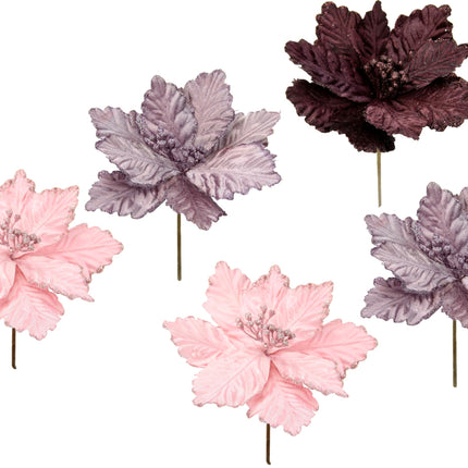 Flair Flower jõulutäht sametist jõululill advendipärg jõulupuu jõulukaunistused lilleseade kimbud lilleseade, 021177VAR, hõbedane, kreemjas, tumepunane, vanaroosa, roosa, 21x18x18cm