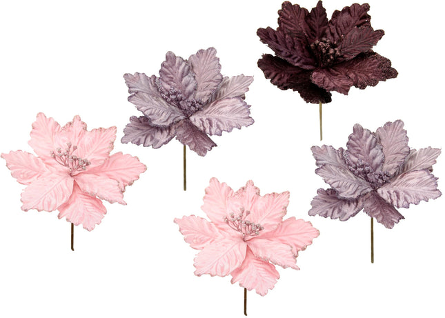 Flair Flower jõulutäht sametist jõululill advendipärg jõulupuu jõulukaunistused lilleseade kimbud lilleseade, 021177VAR, hõbedane, kreemjas, tumepunane, vanaroosa, roosa, 21x18x18cm