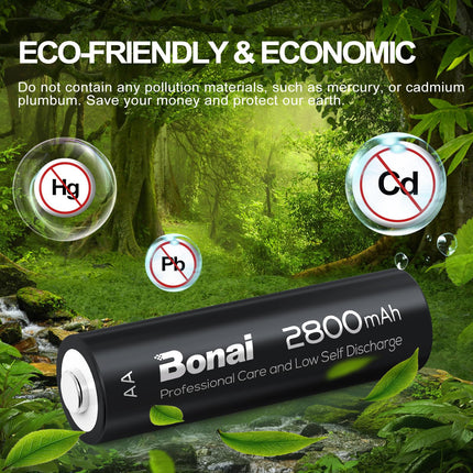 BONAI AA patarei 2800mAh 24 tükki laetavaid akuid suure mahutavusega 1.2V Mignon AA Accu NI-MH laetavad akud HR6 laetav aku madala isetühjenemisega