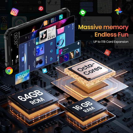 OUKITEL WP28E (2025) Outdoor Smartphone Android 14, 10600mAh Outdoor Mobile Phone Without Contract, 16GB + 64GB /1TB, 6.52" Smartphone with 13MP Camera, IP68 Waterproof, Dual 4G SIM/NFC/GPS/OTG/Face ID - Black