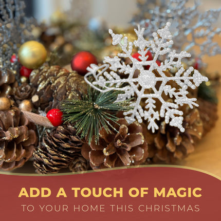 Festive Fix 10 cm Hanging Glitter Snowflake Decorations in 12 Pieces in White - Snowflake Christmas Decorations for Holiday and Party | Snowflake Decorations to Hang for