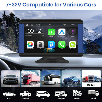 Rimoody juhtmevaba Carplay Android Auto kaasaskantav autoraadio, 7-tolline IPS puutetundliku ekraaniga kaasaskantav autoraadio Bluetoothi/FM-saatja/Airplay/Android Mirror Linki/häälkäskluste/GPSi/AUX/USB/TF-iga 7-32V autole