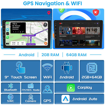 2G+64G Android autoraadio 2 DIN Peugeot 308/408 2007-2013 juhtmevaba Apple Carplay Android Auto Navi GPS WiFi 9-tolline autoraadio peegliühendusega Bluetooth FM/RDS DAB/OBD/DVR/HiFi tahavaatekaamera