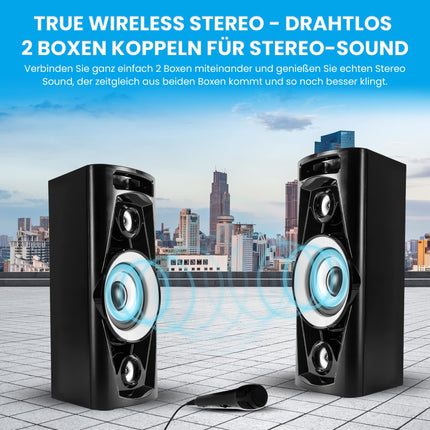 Reflexion PS07BT Mobile Disco Sound Machine (Bluetooth, True Wireless Stereo, Radio, USB, AUX-IN, Karaoke Function and Battery) Black