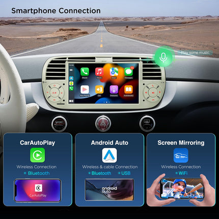 XTRONS 7-tolline IPS Android 14 autoraadio Octa Core 4+64GB multimeediamängija sisseehitatud 4G LTE automäng Android Auto AKM DSP GPS Bluetooth 5.0 WiFi valikuline DAB OBD TPMS DVR FIAT 500 kreemile