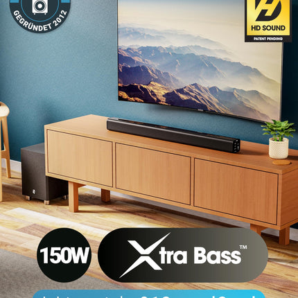 Majority K2 kõlaririba, võimas, juhtmevaba, 150W, ruumilise heliga, subwoofer, Bluetooth, HDMI Arc (CEC), suur kaugjuhtimispult, AUX, USB, FM-raadio, optiline sisend, RCA-kaabel (must)