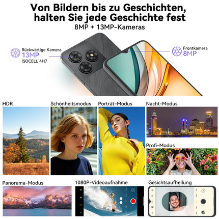 OSCAL Flat 2C Mobile Phone Without Contract | Android 14, 6GB RAM + 64GB ROM, 2TB TF Card | Octa-Core, 6.56" HD+, 5000mAh Battery, 13MP + 8MP Camera Smartphone Cheap New | Dual SIM, Unlocked, GPS, 2-Year Warranty