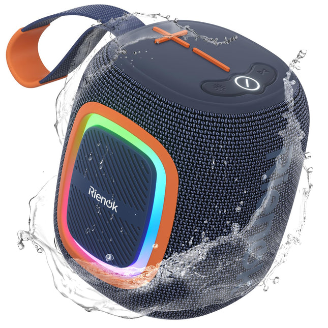 RIENOK Bluetooth Speaker Small with Light FM Radio Bluetooth 5.3 Music Box Wireless Bass Box with 15 Hours Playtime Stereo Portable Waterproof TF Card USB Stick Marine