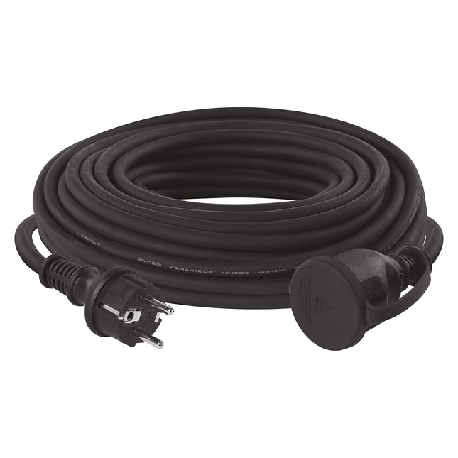 EMOS - IP44 pikenduskaabel 25m - 1 Schuko pistikupesa - veekindel, löögikindel, temperatuuri- ja õlikindel - 230 V, 16 A, 3680 W - kummist isolatsioon - H07RN-F3G 2.5 mm² - välistingimustes kasutamiseks - must
