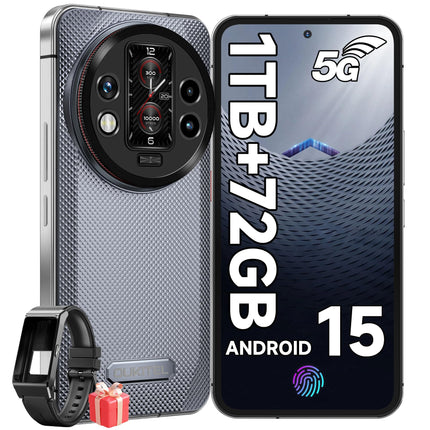 OUKITEL WP200 PRO 5G Outdoor Mobile Phone with SmartWatch, 72GB RAM+1TB ROM Android 15 Outdoor Smartphone Without Contract, 6.7" FHD+120Hz AMOLED Display, 8800mAh/45W, 108MP+32MP, 5G Dual SIM/NFC/GPS/Earbuds/AI