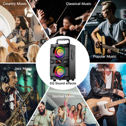 SUPNIU 60W (80W peak) Bluetooth Speaker Large with Dual Woofers, LED Colorful Lights, 24 Hours Playtime, 30 Meters Range, Portable Wireless Box Music Box with AUX/TF Card
