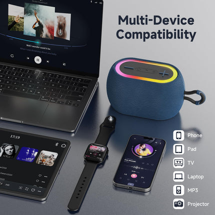 Tisco Portable Bluetooth Speaker with RGB Light - Bluetooth 5.3 Music Box 15 W Speaker, IPX7 Waterproof, 24h Playtime, AUX/TF Card/USB/TWS Pairing - For Outdoor, Party &amp; Travel (Blue)