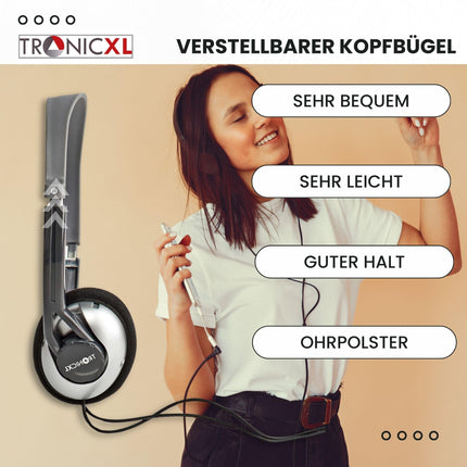 TronicXL TV kõrvaklapid 6 m pikkuse kaabli ja peavõruga, ühilduvad teleritega Samsung, LG, Sony, Toshiba, DYON, JVC, Philips, Apple, iPad, iMac, arvuti jne. Stereokõrvaklapid. Kõrvaklappide pistik.