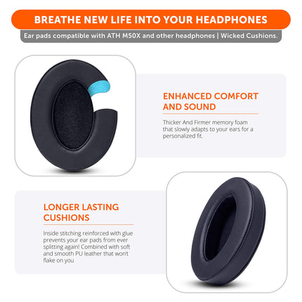WC PadZ - The Ultimate Upgraded Earpads by Wicked Cushions - Compatible with Audio Technica, HyperX, SteelSeries Arctis &amp; more - Extra thick - Larger opening - Softer memory foam | (Black)