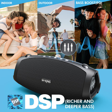 W-KING 120W Peak Bluetooth Speaker Large, IPX6 Music Box Speaker Bluetooth Party Boom Box, THREE Passive Radiators - Omnidirectional HiFi Super Bass/DSP/2 Woofers/42H/Power Bank/TF/AUX/EQ/Opener