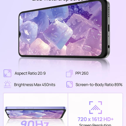 Ulefone Note 21 nutitelefon, 8GB+128GB/SD-1TB Android 14 mobiiltelefon, 90Hz 6.65" HD+ Octa Core kahe SIM-kaardiga 4G telefon Unisoc T606, 5000mAh mobiiltelefon, 13MP+8MP kaamera/GPS/OTG/Face ID/Sõrmejäljelugeja lilla
