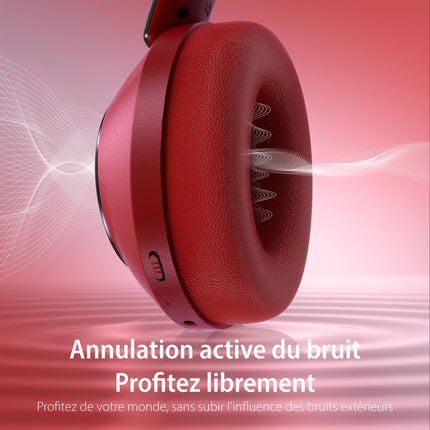 Lankey Sound Bluetooth kõrvaklapid, juhtmevabad kõrvaklapid aktiivse hübriidmüra summutusega, 100 tundi mänguaega, juhtmevabad, Bluetooth 5.3, Hi-Fi heli, kerged ja kokkupandavad, reisimiseks/tööks/koduks, punased