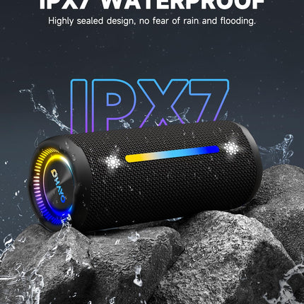 OHAYO Bluetooth Speaker with LED Light, 25W Dual Drivers Bluetooth Box, Portable Music Box, 24H Battery, Bass Boost, IPX7 Waterproof, 6 RGB Modes, Outdoor Speaker for Hiking