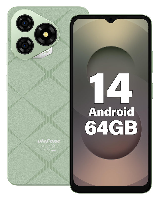 Ulefone Note 19 nutitelefon ilma lepinguta Android 14 nutitelefon 6,56" HD+ ekraan, 6GB+64GB/512GB lukustamata mobiiltelefonid, 8MP kaamera, 5000mAh, 4G kahe SIM-kaardiga odav mobiiltelefon/Face ID/GPS, 2-aastane garantii