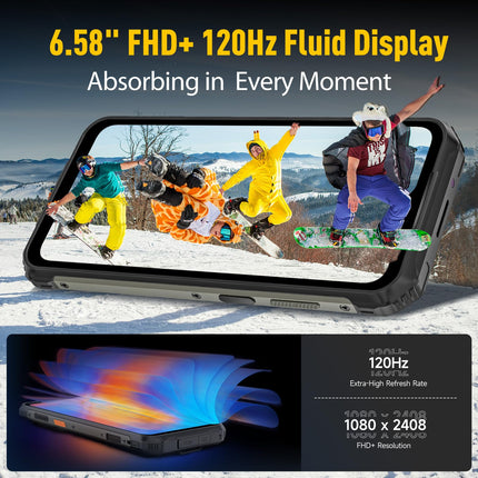 Ulefone Armor 21 õuenutitelefon 16+256GB/SD-2TB, 9600mAh õuemobiiltelefon kaheksatuumaline Helio G99, 122dB kõlar 6.58 FHD+ 120Hz, 64MP+24MP kaamera Android 13 IP68 NFC/OTG/GPS 4G kahe SIM-kaardiga must