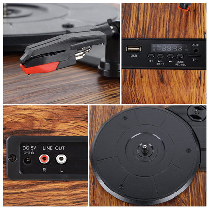 Vinyl Record Player VOSTERIO Bluetooth Record Player with Integrated HiFi Stereo Speakers, 3-Speed ​​33/45/78 RPM, Vinyl-to-MP3/FM Radio/USB/TF/Aux-In/RCA/LED Display, Vinyl Player