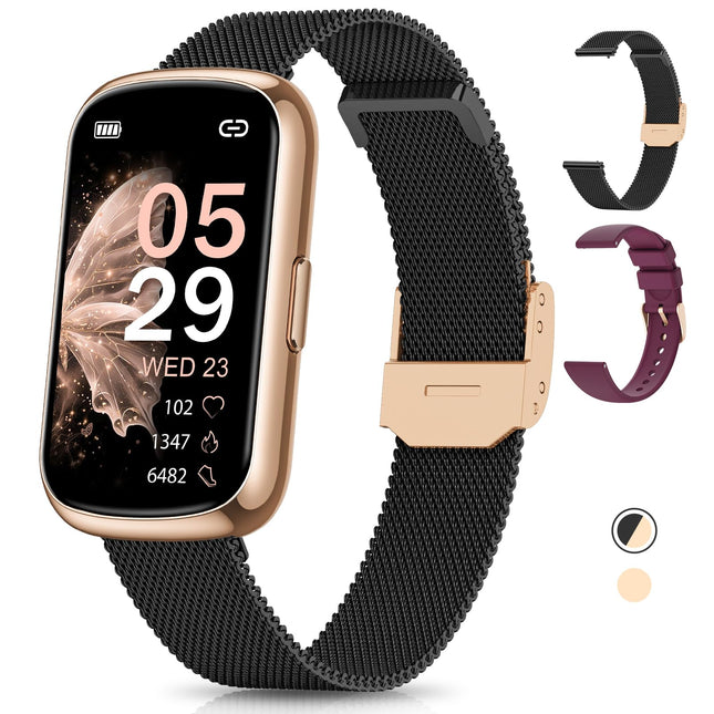 RUXINGX Smartwatch Women, 1.47″ Fitness Watch with 24 Sports Modes, 24H Heart Rate Monitor, SpO2, Sleep Monitor, Menstrual Cycle, IP68 Waterproof Sports Watch Pedometer with WhatsApp for Android IOS Black Gold