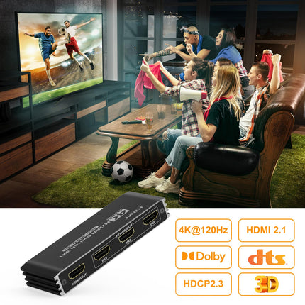 HDMI-lüliti 3 sisse 1 väljund 4K@120Hz HDMI-jaotur Automaatne 4K HDMI-jaotur kaugjuhtimispuldiga, HDMI-lüliti toetab 40Gbps Dolby HDCP2.3 3D HDR-i VR-i, Fire TV, Stick UHD TV, PS4, Xbox DVD, Blu-Ray jaoks