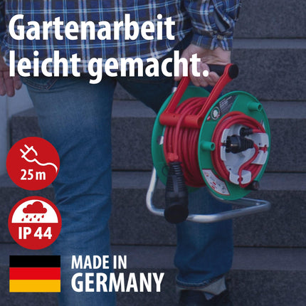 Brennenstuhl Garant G IP44 garden cable reel (cable reel for lawn mowers with 23+2m cable in red, special plastic, temporary and limited outdoor use, Made in Germany)