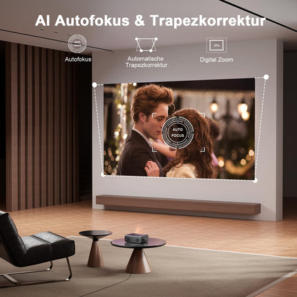 Nutikas projektor【Netflixi ametlik/autofookusega trapetsikorrektsioon】 Full HD 1080P 25000L projektor 4K toega, VOPLLS ​​​​WIFI6 Bluetooth kodukino video-/välisprojektor Androidile/iPhone'ile/mobiiltelefonile statiiviga