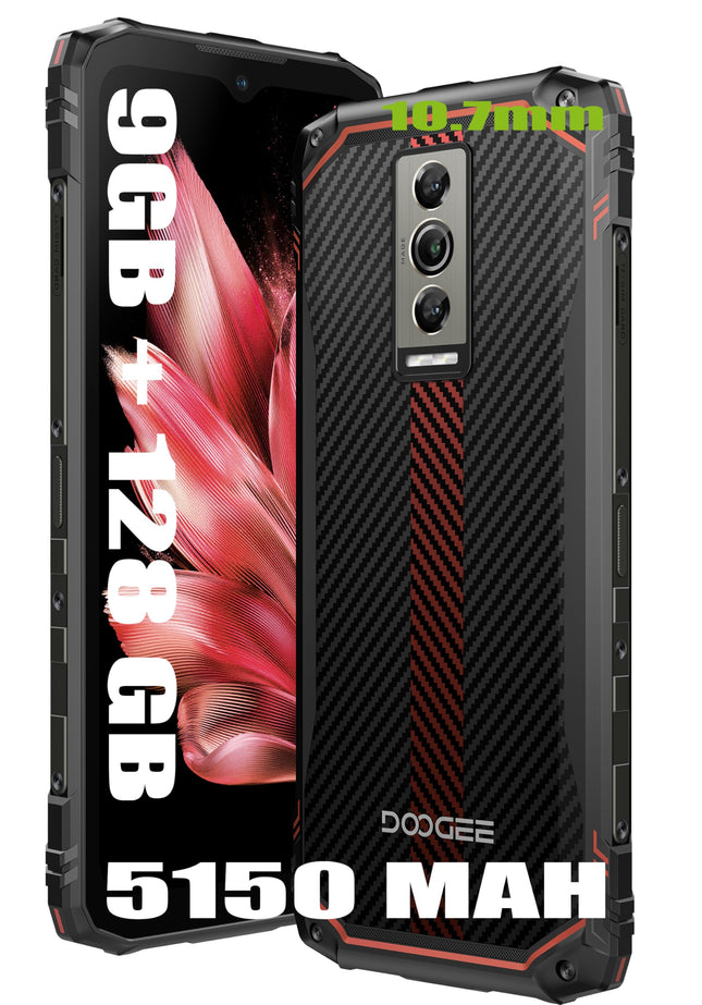 DOOGEE Blade 10 Smartphone without a contract, 9GB + 128GB, 5150mAh battery, 11mm thin, unlocked smartphone, rugged 4G, 16MP camera + 8MP outdoor phone, Android 14, 6.56 inches, NFC, Red