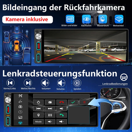 6.9 inch 1 Din Car Radio with Wireless CarPlay &amp; Android Auto, Bluetooth, Full Touch Car Radio Display FM, DAB+, Rear View Camera and Microphone Support