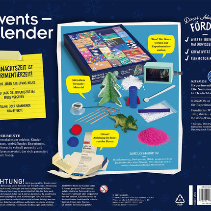 KOSMOS 661076 katsekarbi advendikalender, kõige ilusamad jõuluaja katsed 5 minutiga, lastele vanuses 8–12 aastat, mänguasjade advendikalender, teaduse advendikalender
