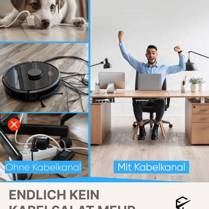 UNITURE® kaablikanali laud [DEKRA sertifitseeritud] - 2 kaablihalduskomplekti komplekt - 2 x 40 cm kaablihoidjat - kaablijuhik - kaablihaldus laua all - must