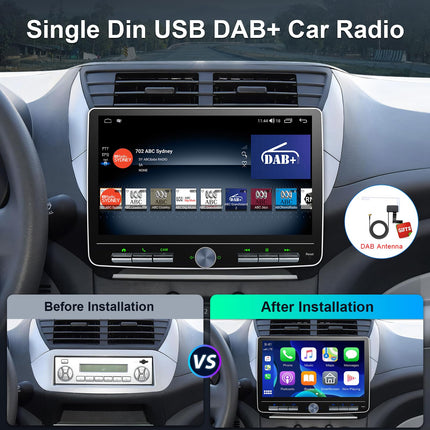 Android 13 autoraadio navigatsiooniga, 10,1-tolline ekraan, sisseehitatud DAB+, juhtmevaba Carplay ja juhtmevaba Android Auto, 1 DIN autoraadio, puutetundliku ekraaniga, Bluetooth, 8-tuumaline, 2G+32G WiFi, 4G GPS, AM/FM RDS