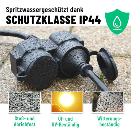 greate 2fach Verlängerungskabel 10 Meter aussen - Verlängerungskabel außen wasserdicht IP44-2 Fach Mehrfachsteckdose Verlängerung für Aussenbereich 10m 3500 W, Outdoor Extension Cord Waterproof