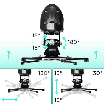 Duronic PB10XM projektori kinnitus | Projektori laekinnitus | Universaalne seinakinnitus | Videoprojektorite kinnitus | Pööratav ja pööratav | Kodukino | Kandevõime kuni 15 kg | 360° pöörlemine