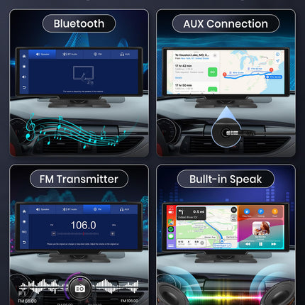 Podofo 10.26'' kaasaskantav autoraadio puutetundliku ekraaniga juhtmevaba Carplay Android Auto Bluetooth/FM-saatja/AUX häälassistent tahavaatekaameraga DC 7-32v