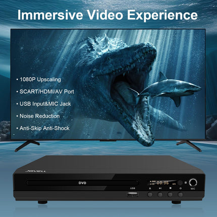 Kompaktne DVD-mängija Scart-ühendusega, regioonivaba HD DVD CD-mängija 1080P HDMI-väljundiga, AV-väljundiga, integreeritud PAL NTSC TV-süsteem, toetab mikrofoni sisendit, USB-sisendit (DVD-170 Scart-ühendusega)