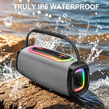 Matast Portable Bluetooth Speaker with Handle, Powerful Bass, BT5.3, IP6 Waterproof Wireless Stereo Pairing Speaker with RGB Multi-Color Rhythm Lights for Home/Outdoor/Party